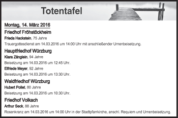 Anzeige von Totentafel vom 14.03.2016 von MGO