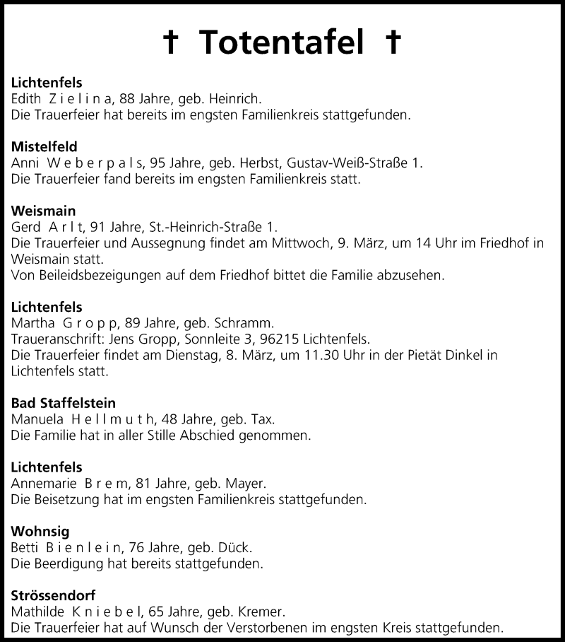  Traueranzeige für Totentafel vom 08.03.2016 vom 08.03.2016 aus MGO