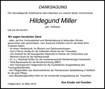Anzeige von Hildegund Miller von MGO