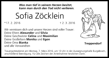 Anzeige von Sofia Zöcklein von MGO