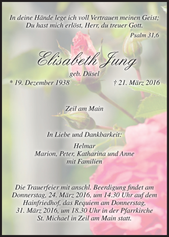 Anzeige von Elisabeth Jung von MGO