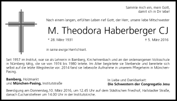 Anzeige von M. Theodora Haberberger von MGO