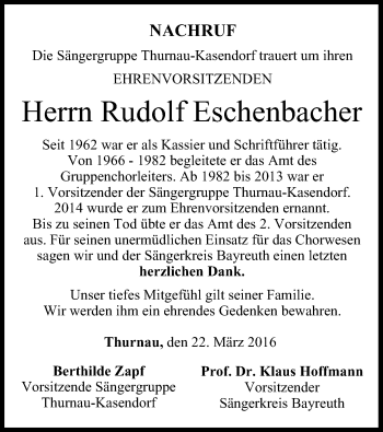 Anzeige von Rudolf Eschenbacher von MGO