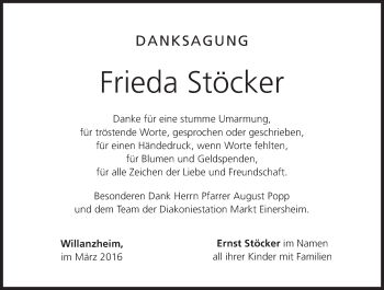 Anzeige von Frieda Stöcker von MGO