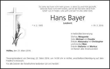 Anzeige von Hans Bayer von MGO
