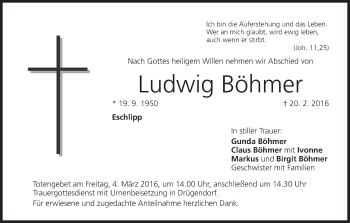 Anzeige von Ludwig Böhmer von MGO
