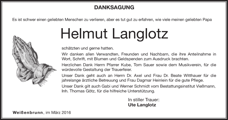  Traueranzeige für Helmut Langlotz vom 05.03.2016 aus MGO