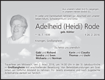 Anzeige von Adelheid Rode von MGO