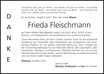 Anzeige von Frieda Fleischmann von MGO