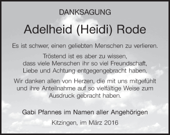 Anzeige von Adelheid Rode von MGO