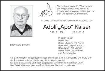 Anzeige von Adolf Kaiser von MGO