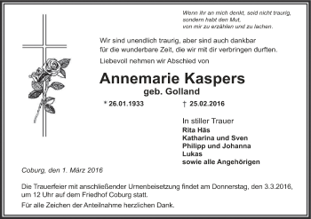 Anzeige von Annemarie Kaspers von MGO