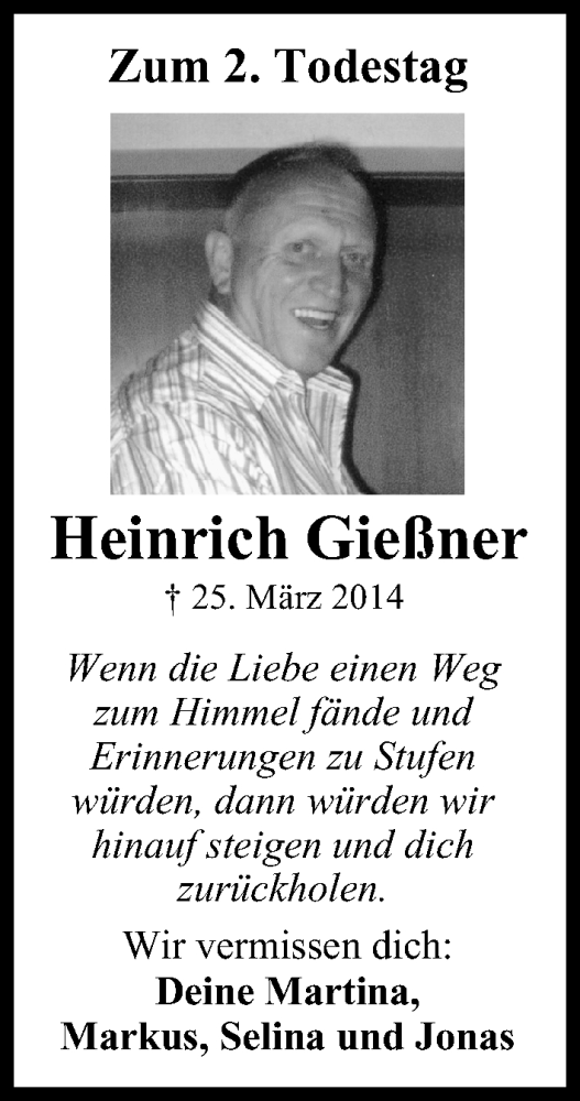  Traueranzeige für Heinrich Gießner vom 24.03.2016 aus MGO