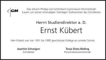 Anzeige von Ernst Kübert von MGO