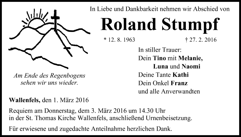  Traueranzeige für Roland Stumpf vom 01.03.2016 aus MGO