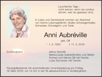 Anzeige von Anni Aubréville von MGO