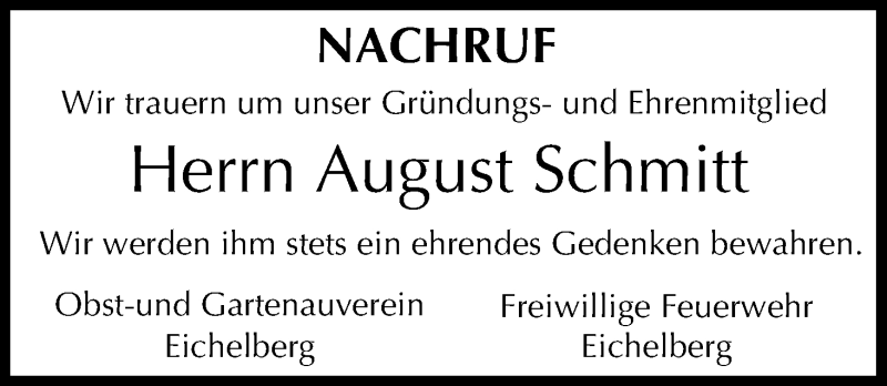  Traueranzeige für August Schmitt vom 15.03.2016 aus MGO