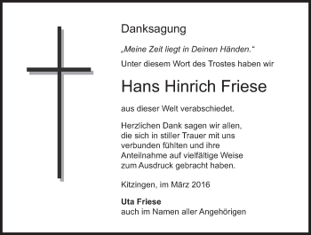 Anzeige von Hans Hinrich Friese von MGO