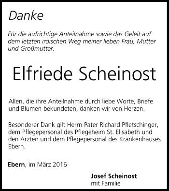Anzeige von Elfriede Scheinost von MGO