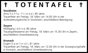 Anzeige von Totentafel vom 17.03.2016 von MGO
