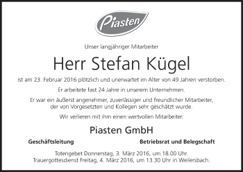 Anzeige von Stefan Kügel von MGO