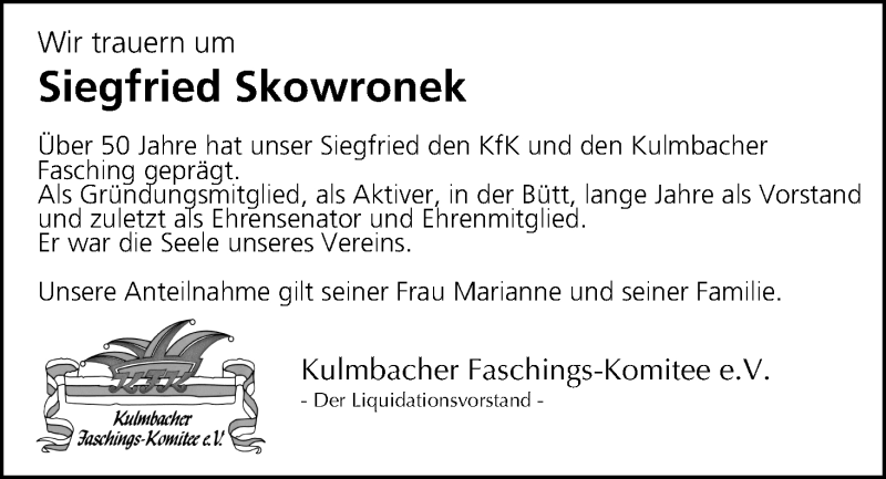  Traueranzeige für Siegfried Skowronek vom 11.03.2016 aus MGO