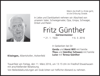 Anzeige von Fritz Günther von MGO