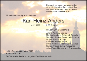 Anzeige von Karl Heinz Anders von MGO