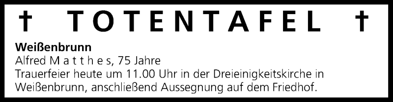  Traueranzeige für Totentafel vom 12.03.2016 vom 12.03.2016 aus MGO