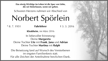 Anzeige von Norbert Spörlein von MGO