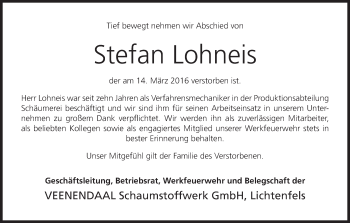 Anzeige von Stefan Lohneis von MGO