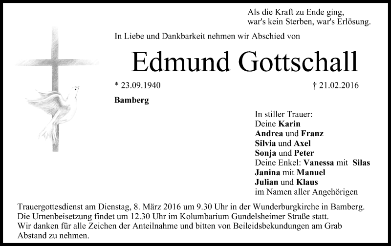 Traueranzeige für Edmund Gottschall vom 05.03.2016 aus MGO