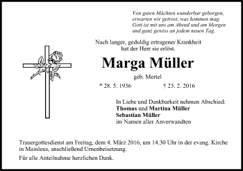 Anzeige von Marga Müller von MGO