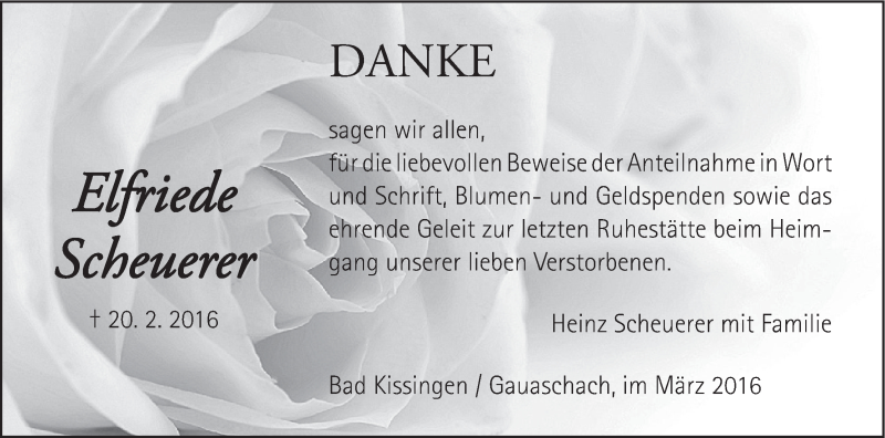  Traueranzeige für Elfriede Scheuerer vom 05.03.2016 aus MGO