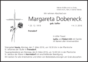 Anzeige von Margareta Dobeneck von MGO