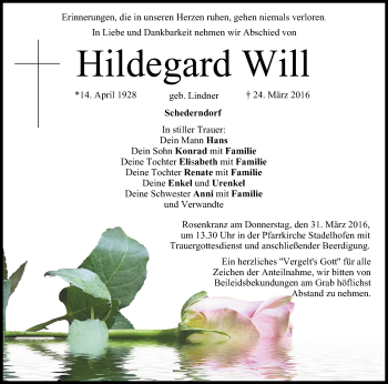 Anzeige von Hildegard Will von MGO