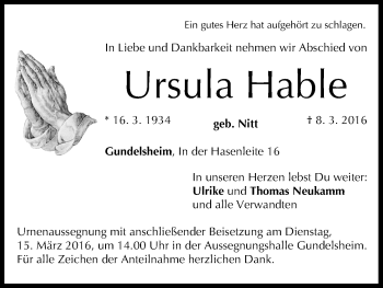 Anzeige von Ursula Hable von MGO