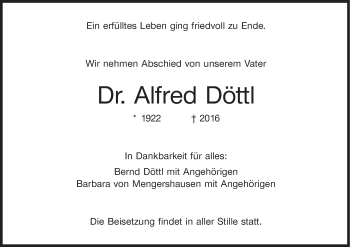 Anzeige von Alfred Döttl von MGO