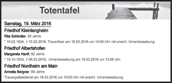 Anzeige von Totentafel vom 19.03.2016 von MGO