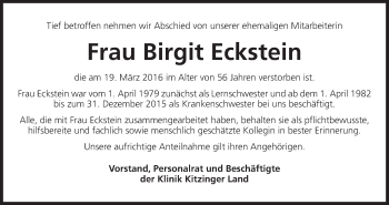 Anzeige von Birgit Eckstein von MGO