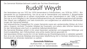 Anzeige von Rudolf Weydt von MGO