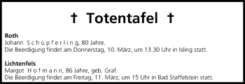 Anzeige von Totentafel vom 10.03.2016 von MGO
