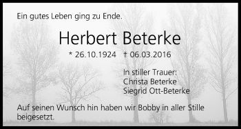 Anzeige von Herbert Beterke von MGO