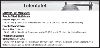 Anzeige von Totentafel vom 30.03.2016 von MGO