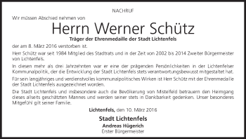 Anzeige von Werner Schütz von MGO
