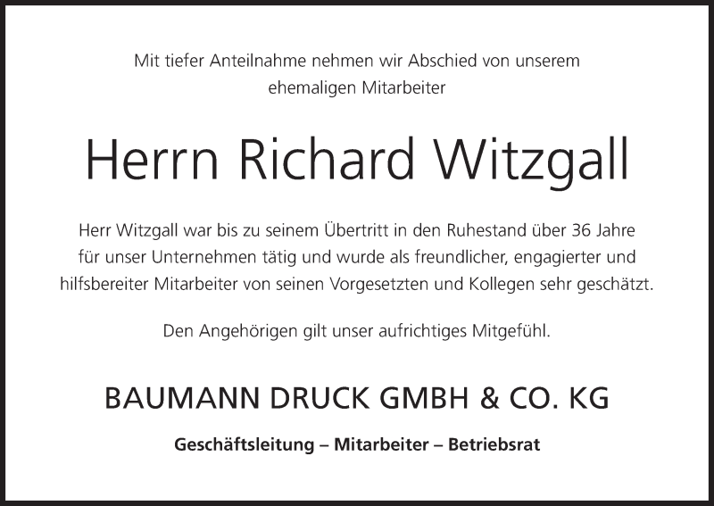  Traueranzeige für Richard Witzgall vom 08.03.2016 aus MGO