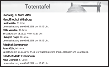 Anzeige von Totentafel vom 08.03.2016 von MGO