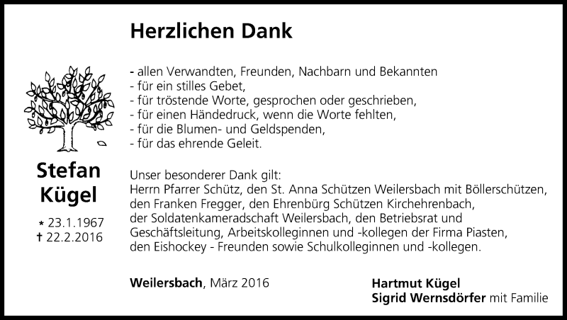  Traueranzeige für Stefan Kügel vom 12.03.2016 aus MGO