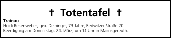 Anzeige von Totentafel vom 24.03.2016 von MGO