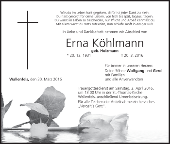 Anzeige von Erna Köhlmann von MGO